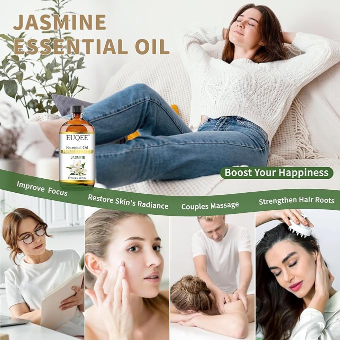 EUQEE Jasmine Essential Oil 118ml Premium Jasmine Oil for Aromatherapy, Diffuser, DIY Soap, Candle Making - 4Fl Oz
