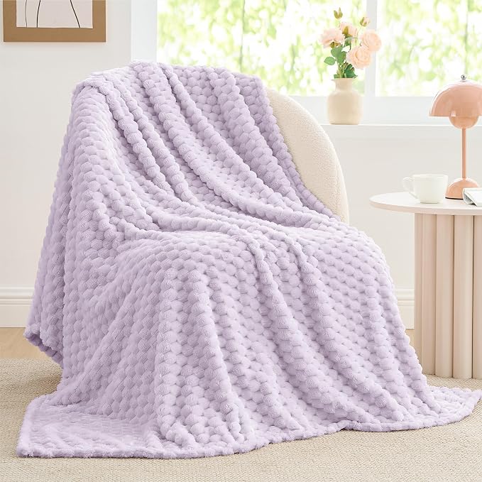 BEDELITE Lavender Throw Blanket for Couch, Soft Cozy Gifts for Women, 50*60 | 3D Jacquard Decorative Fleece Blanket, Super Soft Plush Throws, Cute Birthday Gift for Women & Men, Suitable for All Seasons