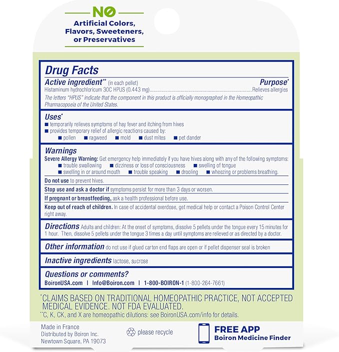Boiron Histaminum Hydrochloricum 30C Homeopathic Medicine for Indoor or Outdoor Allergy Relief, Hay Fever, and Hives - (240 Pellets), (Pack of 6)