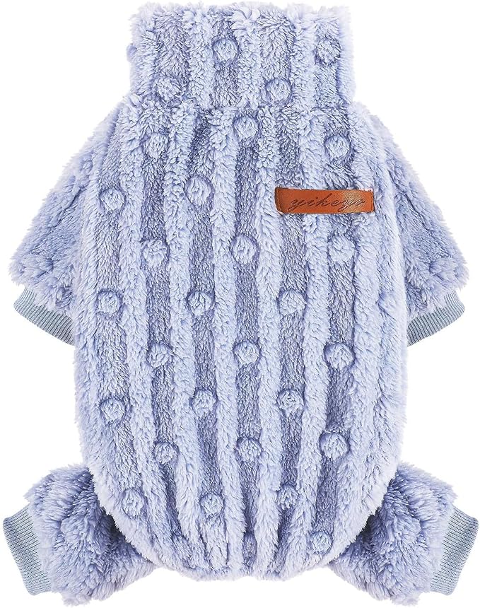 Yikeyo Dogs Sweater,Dog Sweaters Pajamas for Small Dogs,Fleece Warm Puppy Onesie,Chihuahua Yorkie Clothes,Pet Outfit Apparel,Light Blue,XXS,Chest 11IN