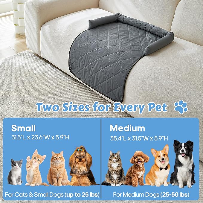 Cooling Dog Bed Mats with Neck & Head Support, 31.5 x 23.62 inch Grey | for Small and Medium Dogs & Cats, Non-Slip, Machine Washable, Protects Sofa from Fur & Scratches