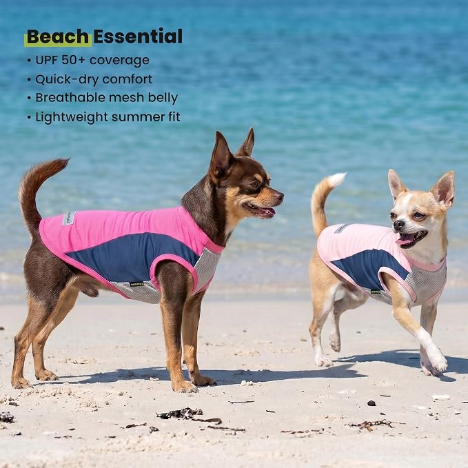 Fitwarm 2 Pack UPF 50+ UV Sun Protection Dog Shirt, Lightweight Breathable Cooling Vest, Quick Dry Dog Summer Clothes for Small Dogs Boy Girl, Reflective Label Pet Cat Outfit, Pink, Medium