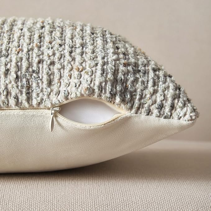 Allorry Throw Pillow Covers 16x16 Soft Wool Cushion Decorative Cream Gray | Cozy Soft Touch,Neutral Textured Boho Cushion Covers Set of 2,for Modern Farmhouse Sofa Bedroom Living Room Decor