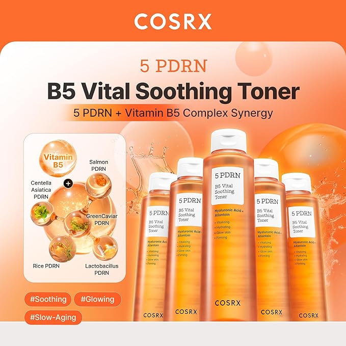 COSRX 5 PDRN B5 Vital Soothing Toner - Korean Toner for Rejuvenating & Soothing Skin with Salmon DNA, Centella, Lactobacillus PDRN & Panthenol, Korean Skin Care, Stocking Stuffers (280ml/9.46 fl.oz.)