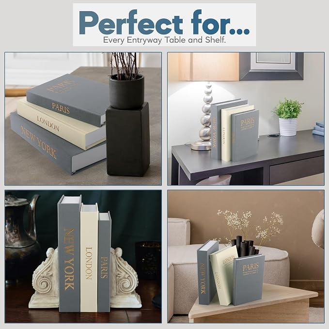 Faux Book Storage Box Set (Set of 3) – Decorative Faux Books with Hidden Storage for Coffee Table Decor, Bookshelf or Mantle – Linen Decorative Book Boxes – Aesthetic Decor for Homes