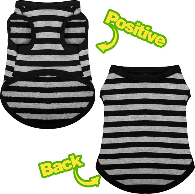 Dog Striped Shirt Happy Color Cotton Sleeveless Puppy Pet Shirts Breathable Apparel Tank Top Colorful Puppy Sweatshirt Clothes for Small Medium Dogs Grey 3XL