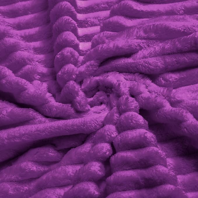 Vessia Flannel Fleece Twin Blanket for Couch,Sofa,Bed, 300GSM Striped 60x80inch Purple Blanket for Adults and Kids, Super Soft Warm Cozy Lightweight Ribbed Throw for All-Season