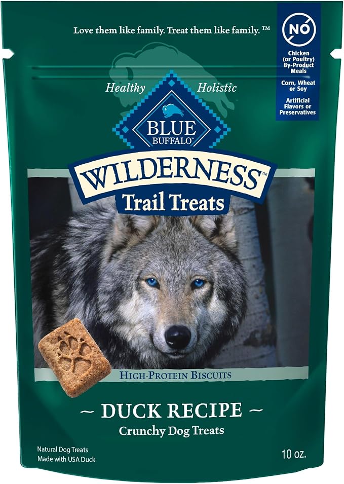 Blue Buffalo Wilderness Trail Treats Duck Crunchy Dog Biscuits, 10 oz | Real Duck #1 Ingredient, High Protein & Grain-Free Dog Snacks, Great for Training, No Artificial Preservatives