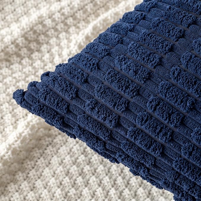 MIULEE Euro Sham Corduroy Decorative Throw Pillow Covers 22x22 Navy Blue | Pack of 2 Soft Boho Striped Pillow Covers Modern Farmhouse Coastal Home Decor For Sofa Living Room Couch Bed