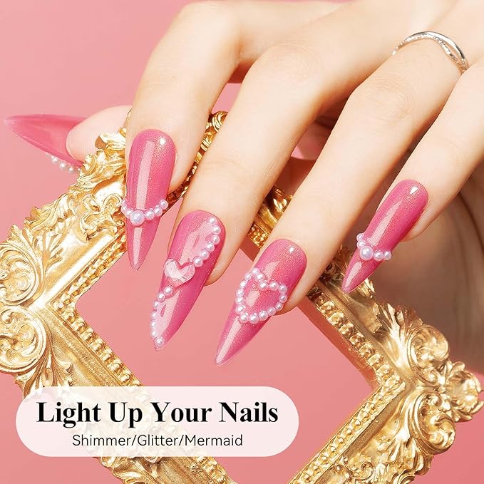 Pink Shimmer Gel Nail Polish, Dark Pink Color Holographic Glitter Jelly Gel Polish Soak Off UV Neutral Nail Polish Gel for Valentine's Day Gift Nail Art Salon at Home, 12ML