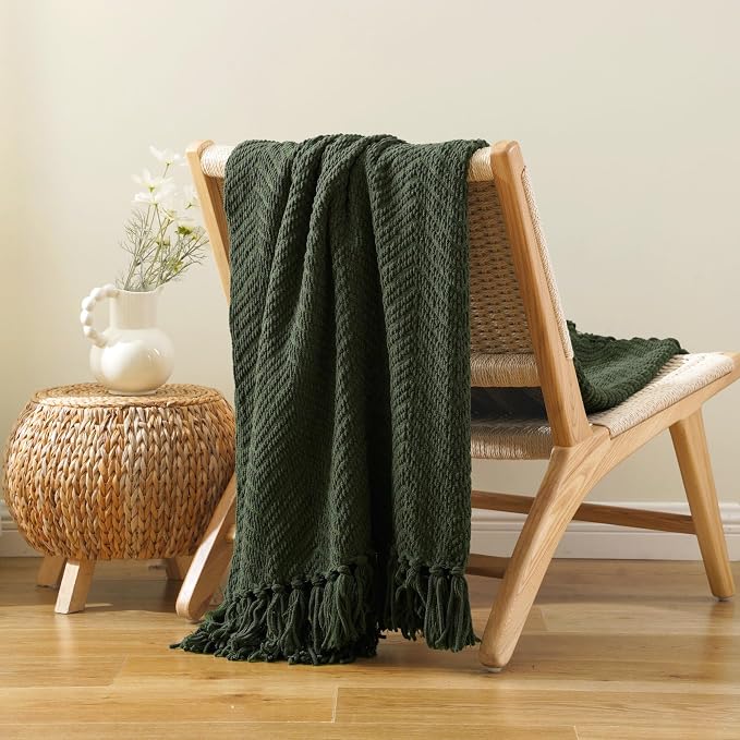 BATTILO HOME Olive Green Throw Blankets for Couch, 60"x80" | Knitted Dark Green Throw Blanket for Bed, Super Soft Warm Large Throws for Home Decor