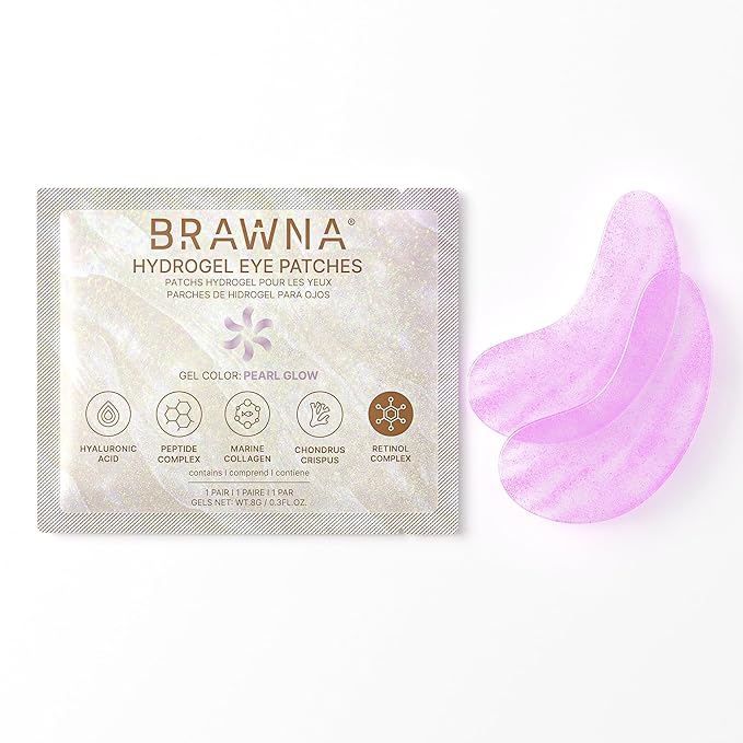 BRAWNA Under Eye Patches – Hydrogel Masks with Retinol, Collagen, Caffeine & Arbutin – For Puffy Eyes, Wrinkles, Dark Circles & Eye Bags – Gift Set – 12 Pairs