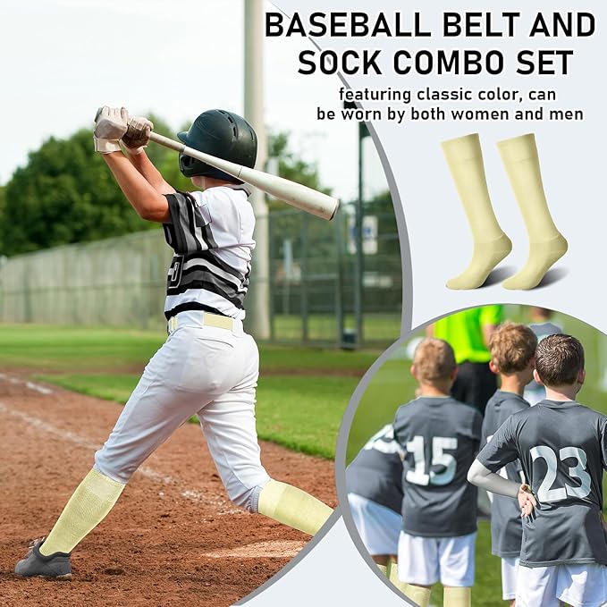 Zhanmai Baseball Belt and Socks Combo Adjustable Softball Socks and Elastic Waist Belt for Youth Boys Girls, Adult