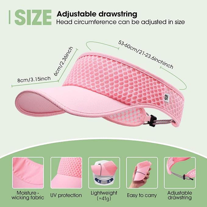 Breathable Mesh Sun Visor Lightweight Sport Hat for Men Women | Adjustable Elastic Machine Washable Moisture Wicking Quick Dry Comfortable Sun Protection for Golf Running Tennis Hiking