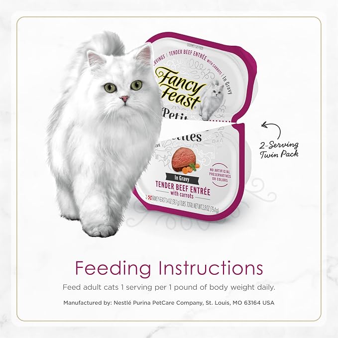 Fancy Feast Purina Petites Tender Beef Entree with Carrots in Gravy Gourmet Wet Cat Food - 2.8 oz. Tubs,(Pack of 24)