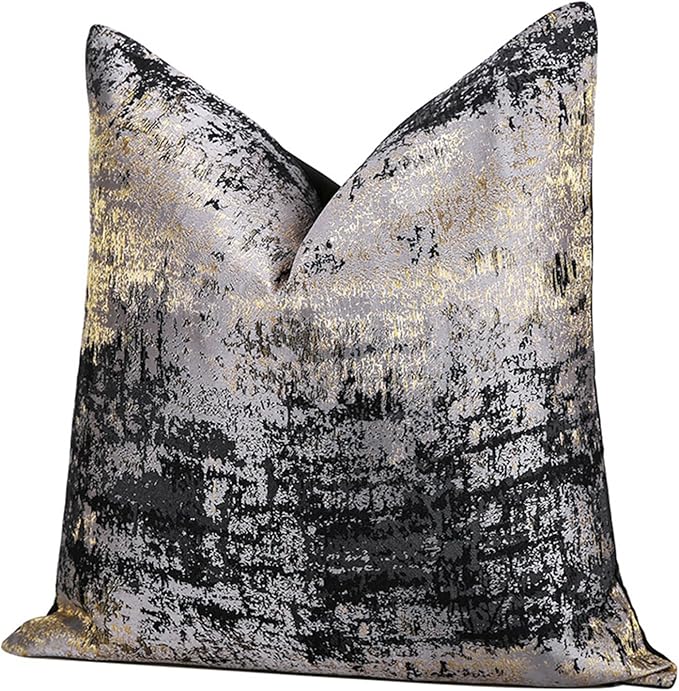 vctops Gold and Black Decorative Luxurious Throw Pillow Covers Jacquard Square Cushion Cases Pillowcase for Bed Sofa Couch Chair Car Home Decor (Gold Black,18"x18")
