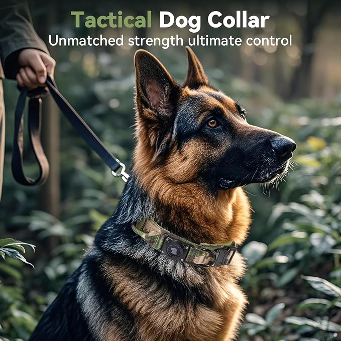 2026 Upgrade Waterproof Tactical AirTag Dog Collar, Built in AirTag Holder | Comfortable Control Handle, Quick Release Metal Buckle, Durable 1000D Nylon, For Medium to Large Dogs, Camouflage, XL