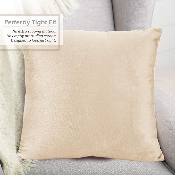 Throw Pillow Inserts Pack of 2 with Velvet Soft Solid Decorative Square Throw Pillow Covers Set for Sofa Couch Car Bedroom, 12X20 Throw Pillows Inserts with 12x18 Washable Cushion Covers, Beige Cream