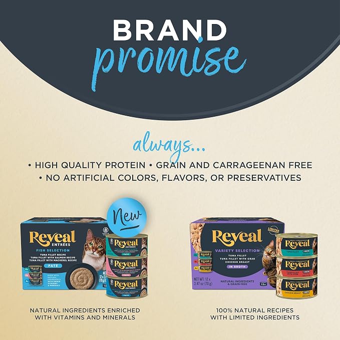 Reveal Chicken & Cheese in Broth Wet Cat Food 24-Pack 2.47 oz Cans | 100% Natural, High Quality Protein, Limited Ingredient, Grain Free, No Fillers, No Artificial Additives, No By-Products