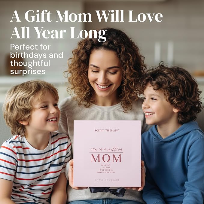 6-pc Scented Candle Gift Set for Mom, Aromatherapy Inspired, Adelegourdain | Incl. 4 Soy Wax Candles and 2 Fragrance Packets - Mom Gift Box - Scents incl. Bergamot, Maldivian Breeze, Jasmine, Berries