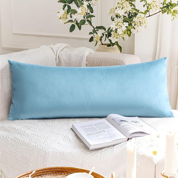 Artscope Luxury Velvet Lumbar Pillow Cover Super Soft Decorative Rectangle Throw Pillow Covers Case Cushion Covers for Sofa Couch Bedroom Car Decor 14x36 Inch Light Blue