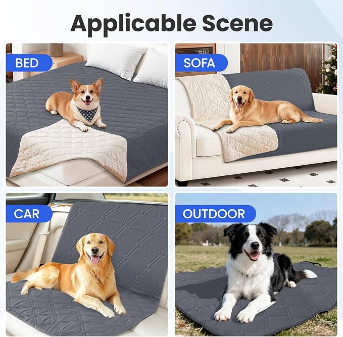 Waterproof Dog Blanket, Non-Slip Soft Pet Bed Cover, Couch Cover for Dogs Washable, Protects Sofa, Furniture, Crate, Car, Tear Resistant Leakproof Pet Blanket (52x82 Inch, Dark Grey)