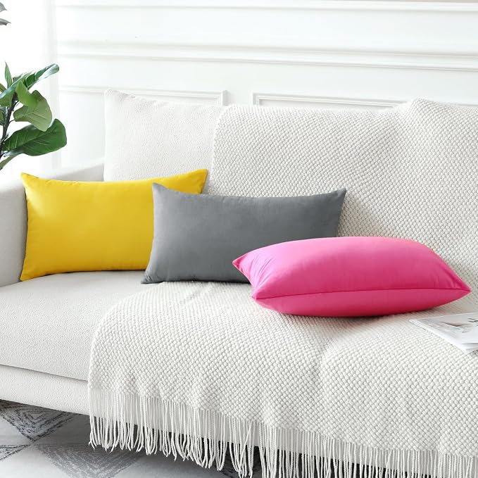 Artscope Luxury Velvet Pillow Covers Decorative Rectangle Pillowcases Soft Solid Cushion Cases for Couch Sofa Bedroom Car Decor 16x24 Inch Graphite Grey