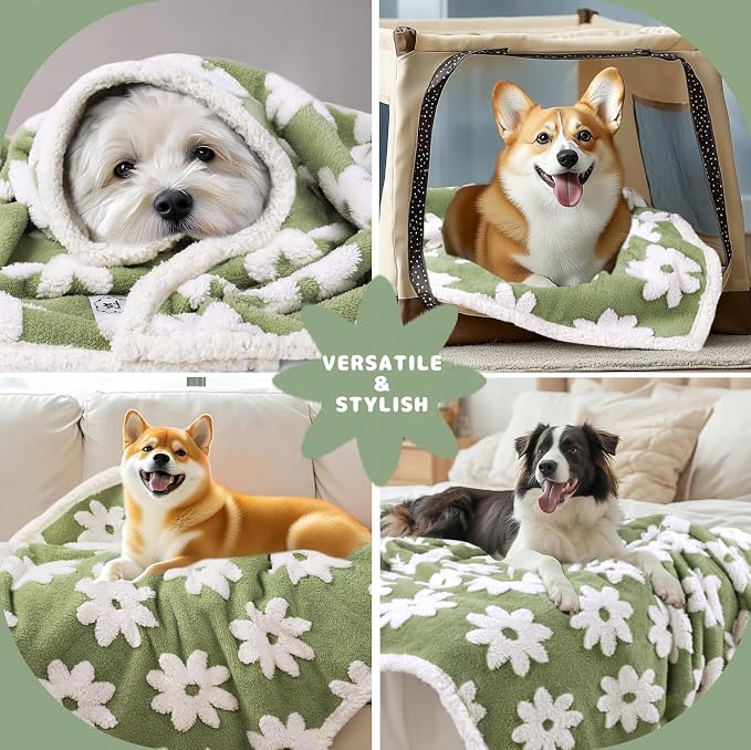 Luciphia Waterproof Dog Blanket for Large Dogs Cats Soft Reversible Fleece | Puppy Pet Blanket, Indoor Cats, Washable Cute Cozy Throw, Bed Cover, Couch Furniture Protector Gift(85" x 57", Green)