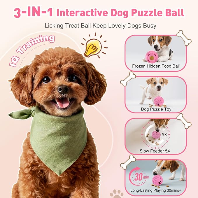 Interactive Dog Frozen Treat Toys, Dog Puzzle Enrichment Ball