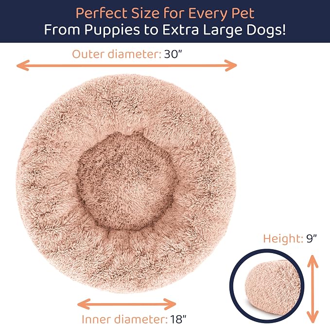 Donut Dog Bed - Premium Comfort for Anxiety Relief - Fluffy & Calming Design with Ultra-Plush Support | Cozy Round Dog Bed with Super Soft Circle Style (Pink, Medium)