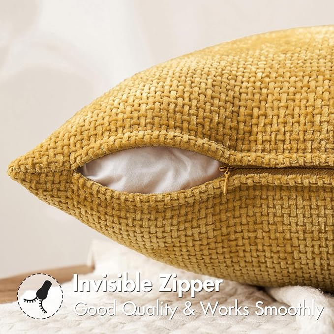 MIULEE Decorative Couch Throw Pillow Covers 18x18 in Mustard Yellow 2 Pack | Modern Boho Accent, Soft Chenille Pillow Covers, Farmhouse Cushion Cases for Home Decor Bed Sofa Living Room