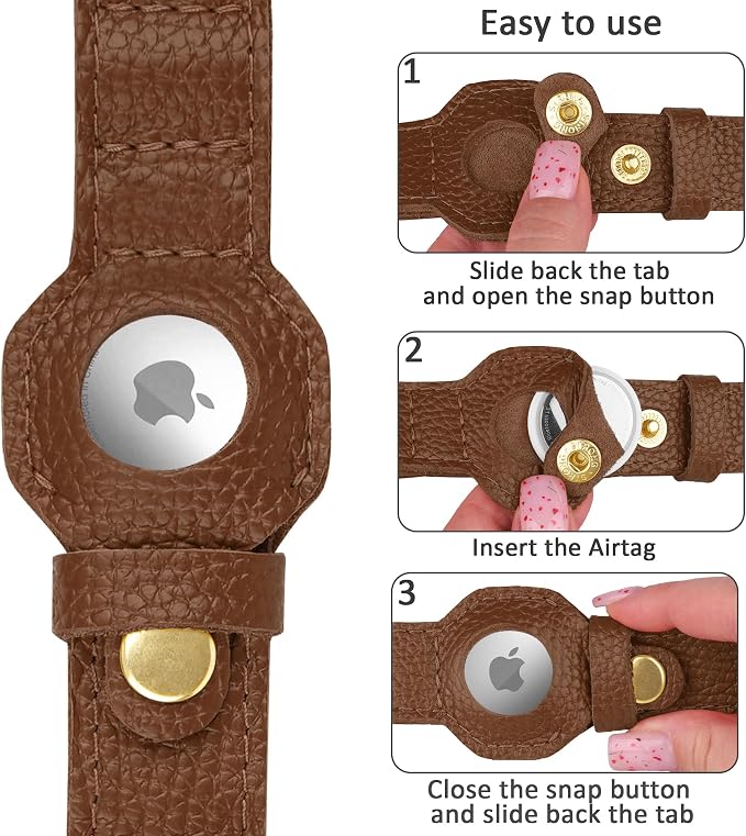 Leather Airtag Dog Collar - Soft Tracking Dog Collar with Apple AirTag Holder and Metal Buckle - Safety GPS Pet Collars for Small Medium Large Dogs Puppy Pink Red (Brown, L, 17"-21" Neck Fit)
