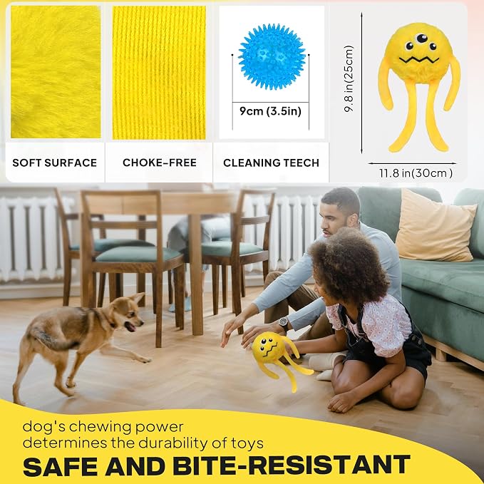 Fida Dog Toys for Aggressive Chewers, 3 in 1, Tough Squeaky Ball, Yellow
