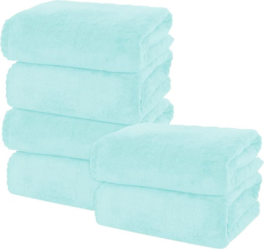 MOONQUEEN 6 Pack Premium Bath Towel Set - Quick Drying - Microfiber Coral Velvet Highly Absorbent Towels - Multipurpose Use as Bath Fitness, Bathroom, Shower, Sports, Yoga Towel (Frozen Blue)