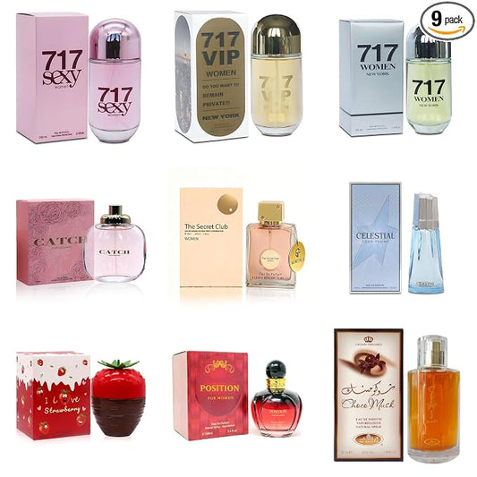 AFLUXE Women's Perfume Sampler Set - 9 x 100ml Full-Size Luxury Fragrances | Floral, Fruity, Gourmand & Woody Scents | Gift Ready Collection for Her(9PCS Combo-4)