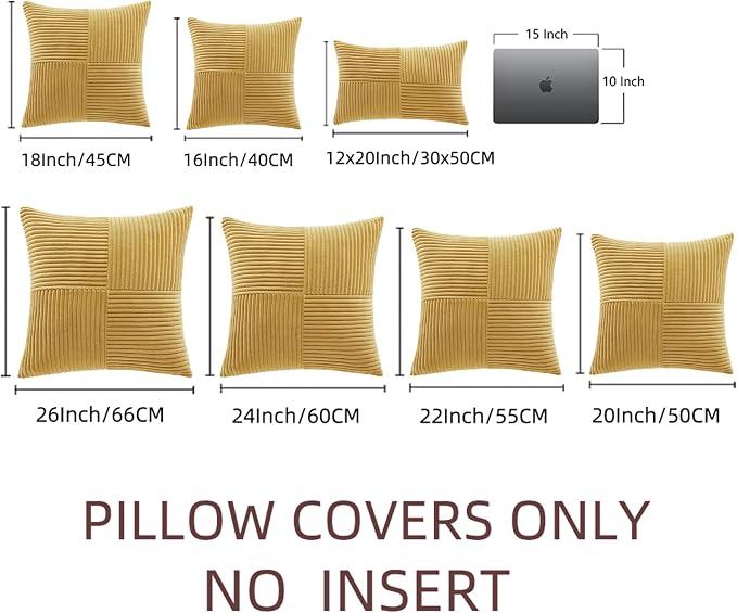 Fancy Homi Mustard Yellow Lumbar Decorative Throw Pillow Covers 12x20 Inch for Living Room Couch Bed, Rustic Farmhouse Boho Home Decor, Soft Striped Corduroy Rectangle Accent Cushion Case