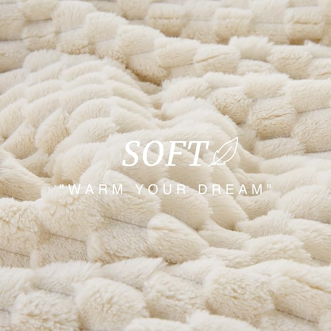 EXQ Home Fleece Blanket Twin Size for Couch or Bed - 3D Imitation Turtle Shell Jacquard Decorative Blankets - Cozy Soft Lightweight Fuzzy Flannel Blanket Suitable for All Seasons(60"×80",Cream)