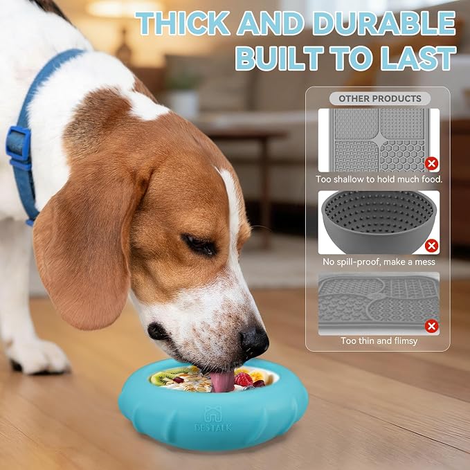 Dog Lick Bowl, Bestalk Wobbly Freeze Bowl Enrichment Feeder for Dogs, Anxiety Relief Lick Mat Puzzle Toy for Distraction, BPA Free Silicone, Dishwasher Safe(Teal,L)