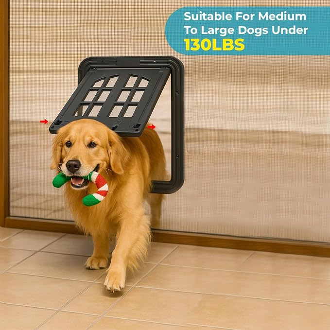 Large Dog Screen Door, 13 x 17 inches, Doggie Door for Screen Door, Magnetic Self-Closing Dog Cat Door with 4-Way Entry, Black (Large)