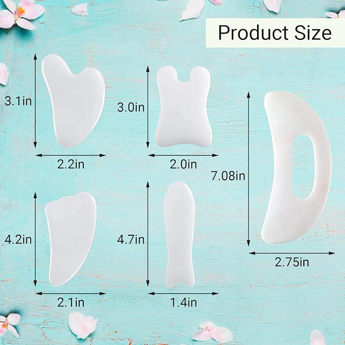 Treela 5 Pcs Gua Sha Facial Tools Set and 1 Pcs Body Gua Sha Massage Tool with Handle for Face Back Neck Leg Body Scraping Massage Board Guasha Comb(Jade, Resin,White)