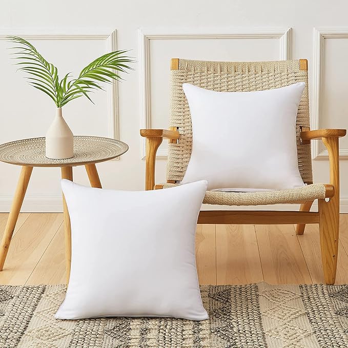 Qeils 24 x 24 Soft Polyester Cover Pillow Inserts Set of 2 - White Rectangle Square Decorative Pillow Inserts for Couch & Sofa