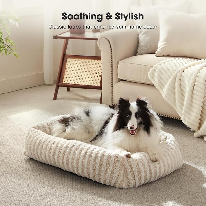 MIXJOY Dog Bed Large Size, Washable Large Dog Beds with Removable Cover, Rectangle Pet Beds for Big Dogs, Soft Warming Calming Pet Bed with Non-Slip Bottom, 36"x27"x8", White