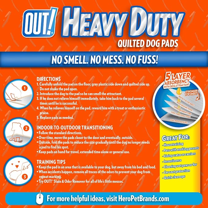OUT! PetCare XXL Puppy Pads, Heavy Duty Pee Pads for Dogs, 26x30, 30 Count | Dog Pee Pads, Leak Proof, Potty Training, Housebreaking, Heavy Duty, Dog Training Pads, Extra Large, Puppy Essentials