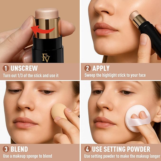 FV Cream Highlighter Stick, Natural Glow Finish & Blendable, Long Lasting Highlight Stick for Glowing Skin & Eyeshadow, Cruelty-free, 05 Sheer Glow