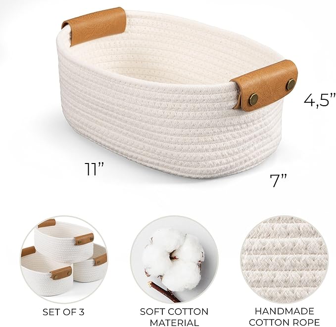Beautiful Storage Basket Set of 3 - Sturdy Rope Baskets for Shelves | Perfect for Organizing Your Home - Quality Storage Bins Easily Fit with Any Nursery or Bedroom Decor