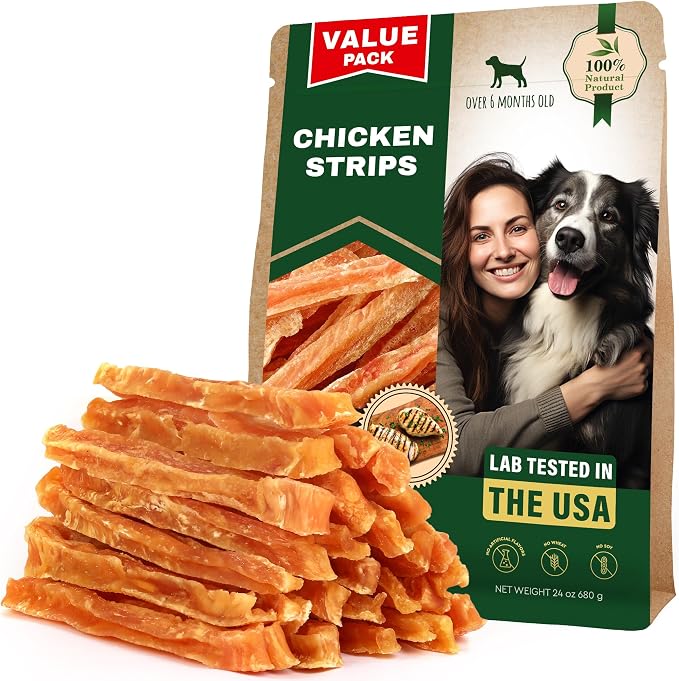 Beloved Pets Dog Treats Jerky - Human Grade Meat Sticks - Natural Pet Dried Snacks Rawhide - Free - Long Lasting Chews for Large & Small Dogs (24 oz (Pack of 1), Chicken Jerky Strips)