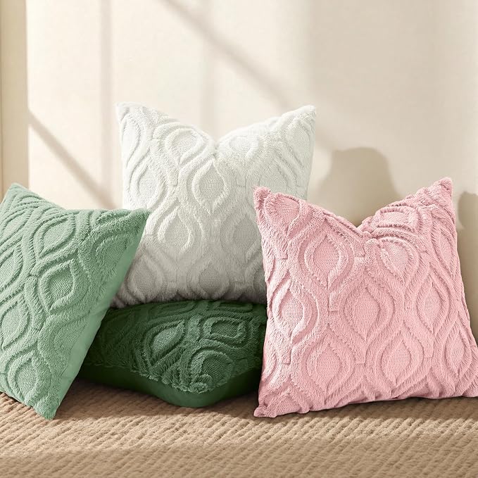 decorUhome Faux Fur Plush Soft Pink Throw Pillow Covers 24x24 Set of 2 | Plush Solid Fall Couch Pillow Covers, Accent Modern Farmhouse Neutral Decorative Square Pillow Cases for Sofa Bed Living Room