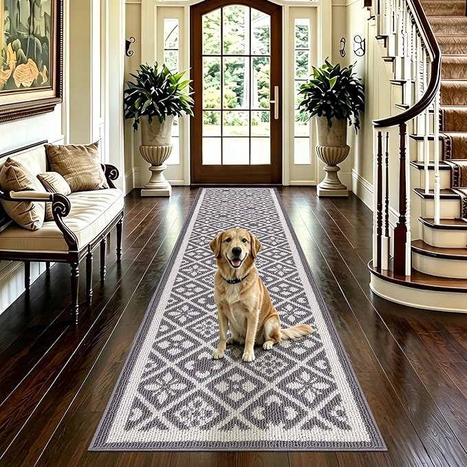 Ileading Hallway Runner Rug 2x10 ft,Washable Indoor Grey Entryway Carpet with Non Slip Rubber Backing,Low Pile Heavy Duty Kitchen Floor Mat for Entrance & High Traffic Areas
