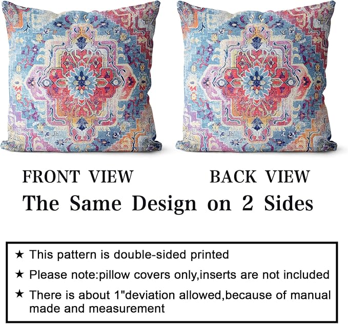 Snycler Antique Boho Hereke Rug Print Boho Throw Pillow Cover 22x22 Inch Set of 2 Double Sided Decorative Soft Throw Pillow Case Cushion Case for Home Decor Living Room Bed Couch Car