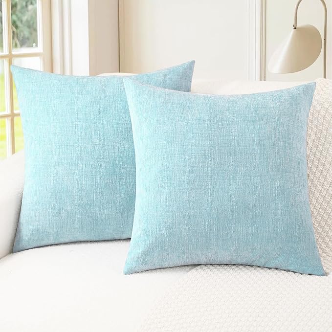 CaliTime Decorative Throw Pillow Covers 22 X 22 Inches Light Blue Grey | Pack of 2, Cozy Chenille Cushion Cases for Couch Sofa Bed Living Room Farmhouse Home